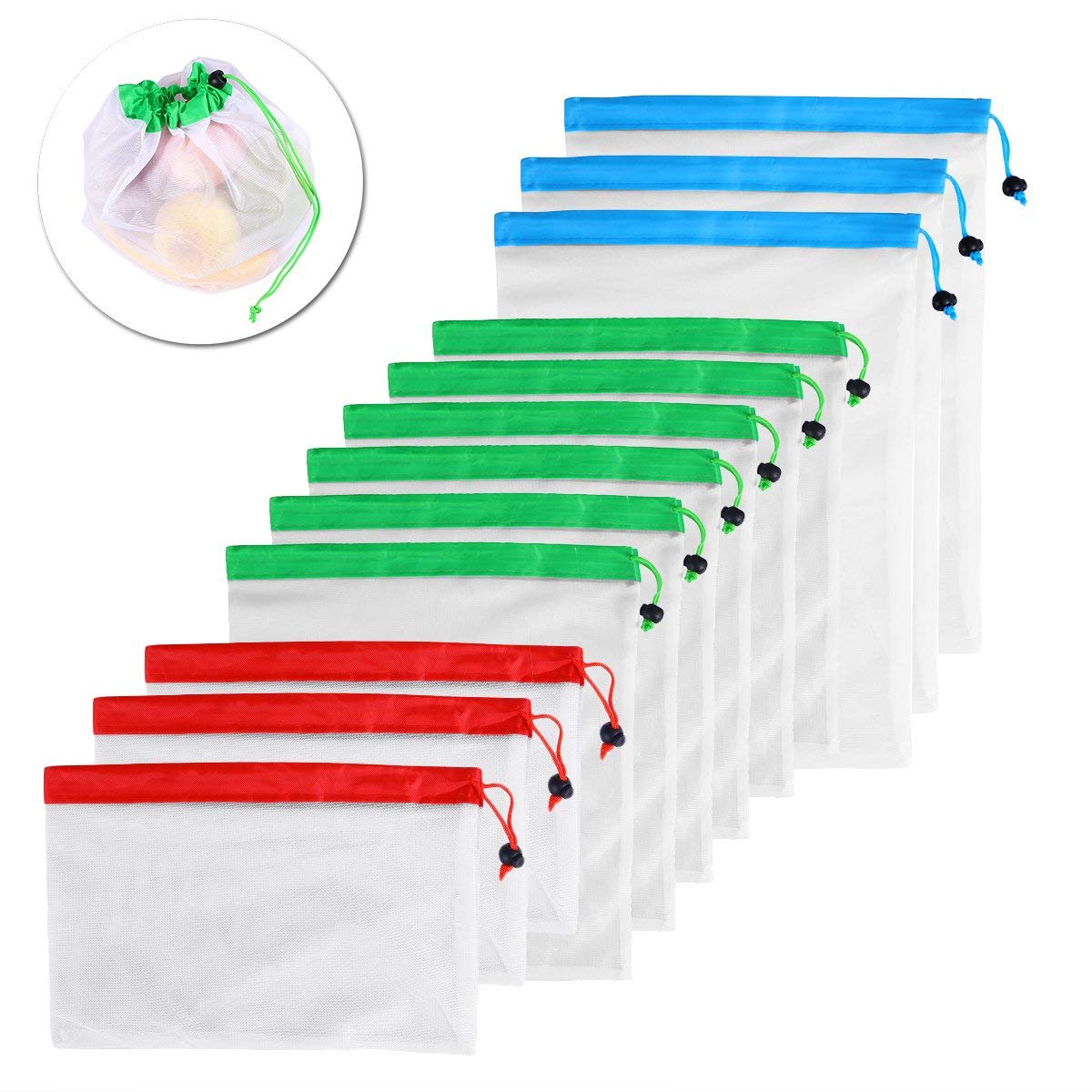 12pcs Reusable Mesh Produce Bags Washable Eco Friendly Bags for Grocery Shopping Storage Fruit Vegetable Toys - ebowsos