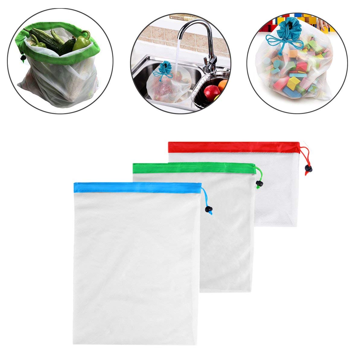 12pcs Reusable Mesh Produce Bags Washable Eco Friendly Bags for Grocery Shopping Storage Fruit Vegetable Toys - ebowsos