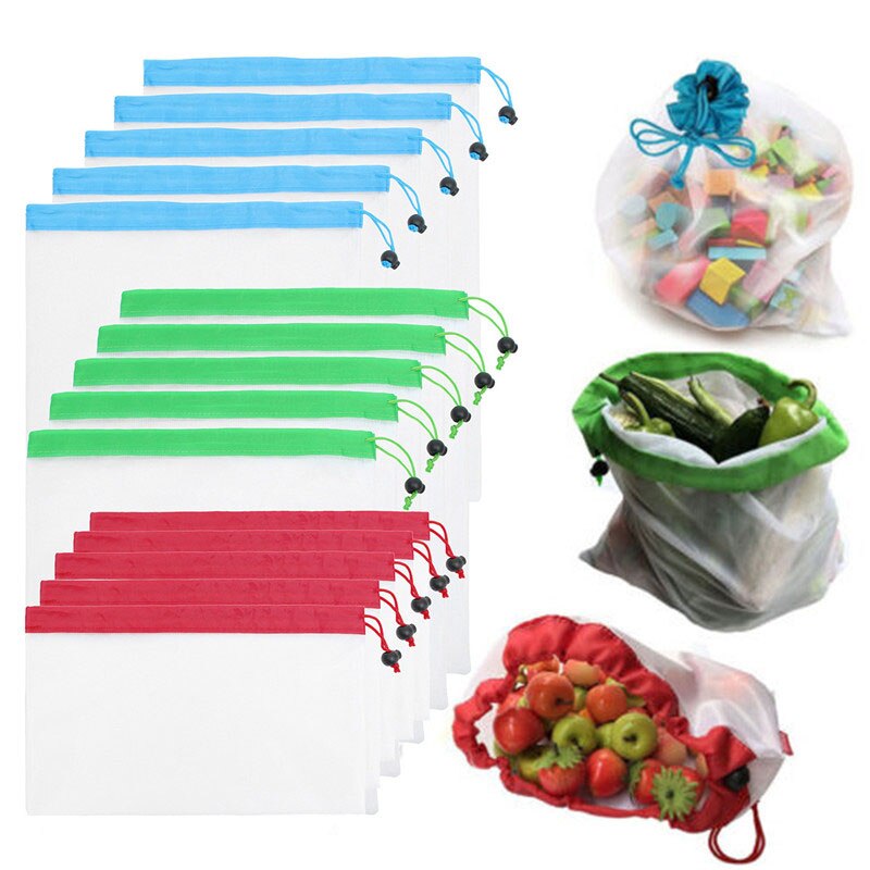 15 Pcs Polyester Mesh Shopping Bags Multifunctional Reusable Food Bag Packaging kitchen Storage Organizer Bags For Fruits - ebowsos