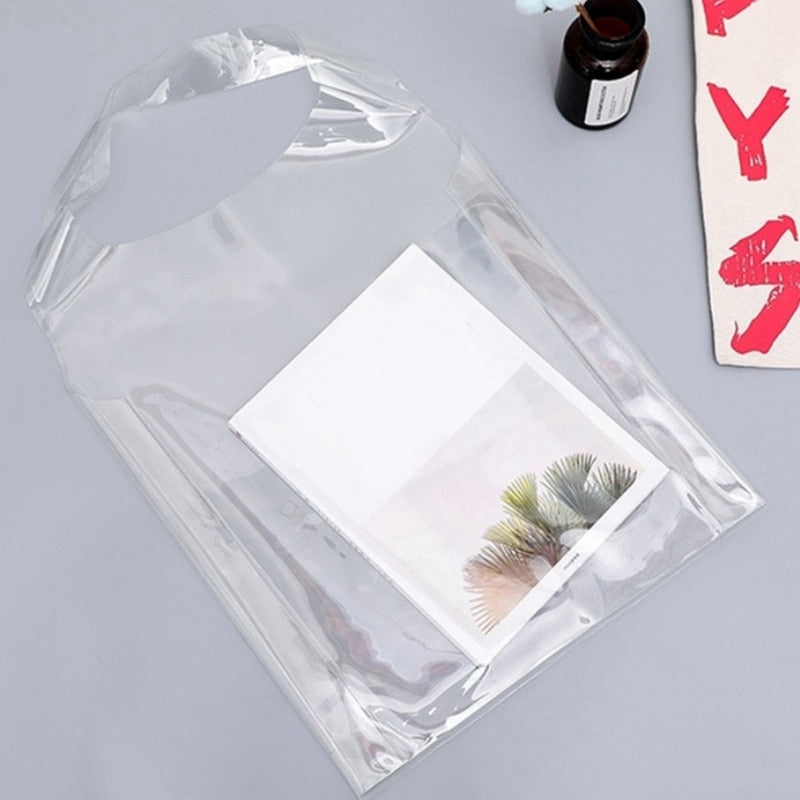 1Pc Plastic Pvc Shopping Bag Totes Transparent Pu Clear Holographic Handbag - ebowsos