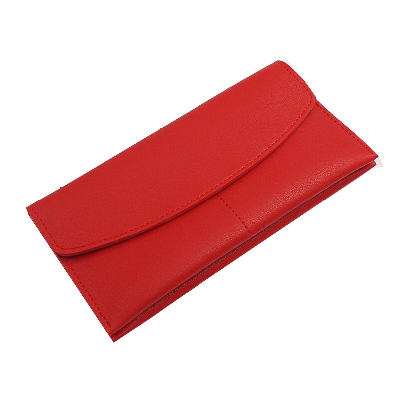 1x rose Red PU leather ladies long section simple cover type multi-card wallet soft leather Coin Purses - ebowsos