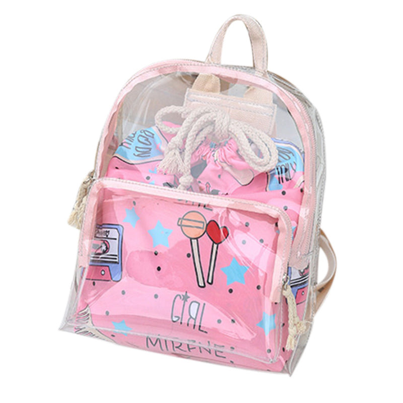 2 In 1 Backpack Women Cute Clear Mini Female Backpack Transparent School Bag For Girls Teenagers Zipper And Drawstring Ba - ebowsos