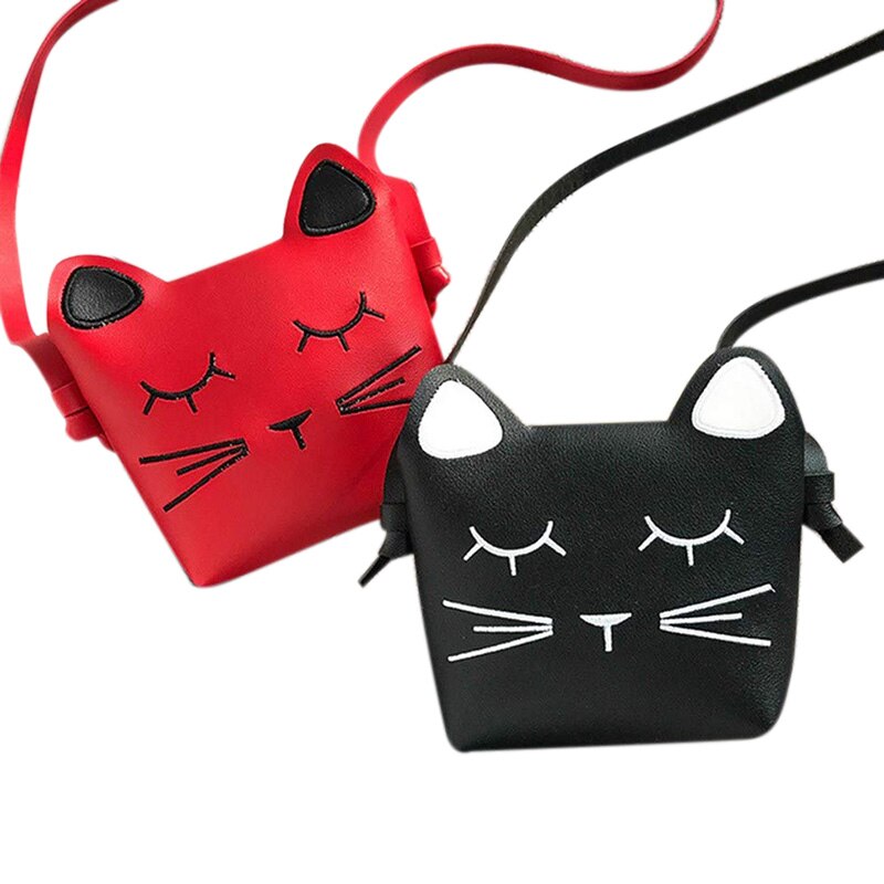 2 Pack Little Girls Purses Cute Cat Shoulder Crossbody Bag (Red And Black) - ebowsos