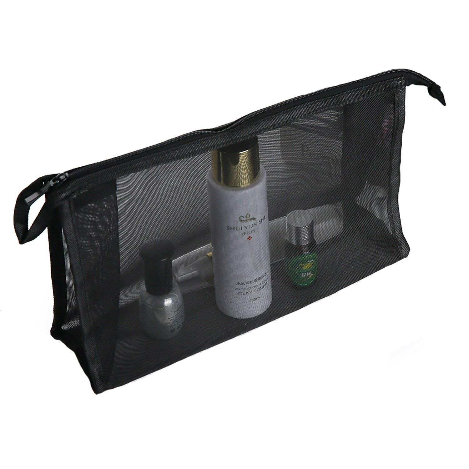 2 Piece Cosmetics See Through Make Up Bag/Organizer, Mesh Travel Accessories Organizer (Black) - ebowsos