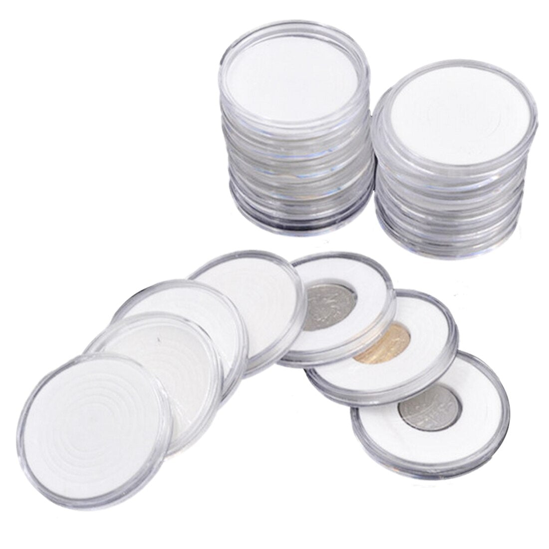 20 pcs 46mm Coin Cases Holder Applied Clear Round Storage Box - ebowsos