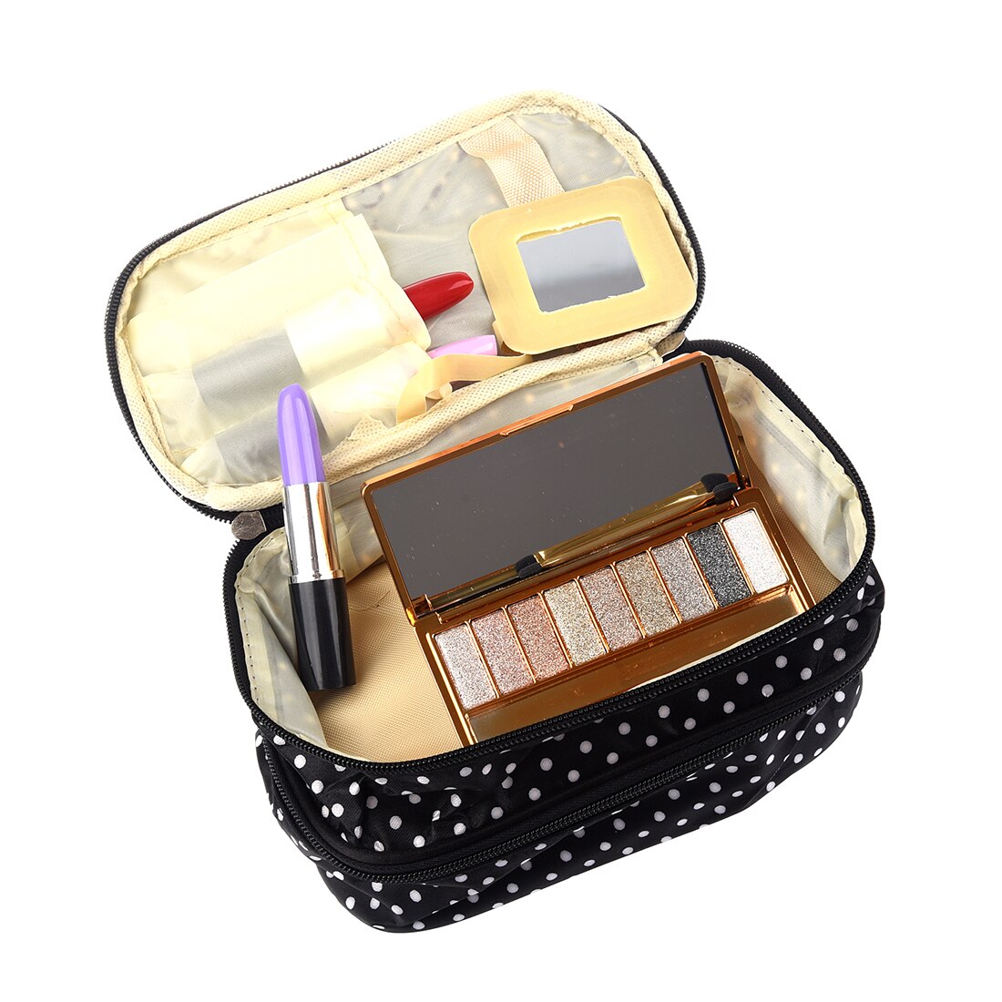 2017 New Womens Fashion Dot Pattern Double Layer Makeup Bag makeup tool storage bag multifunctional  package - ebowsos