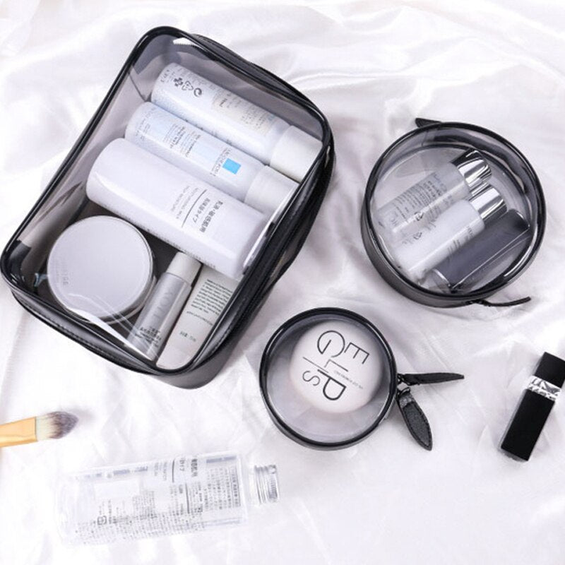 3 Pieces Portable Black + transparent Waterproof PVC Travel Cosmetic Bag Travel Toiletries Bag Makeup Bag with Zipper (Sm - ebowsos