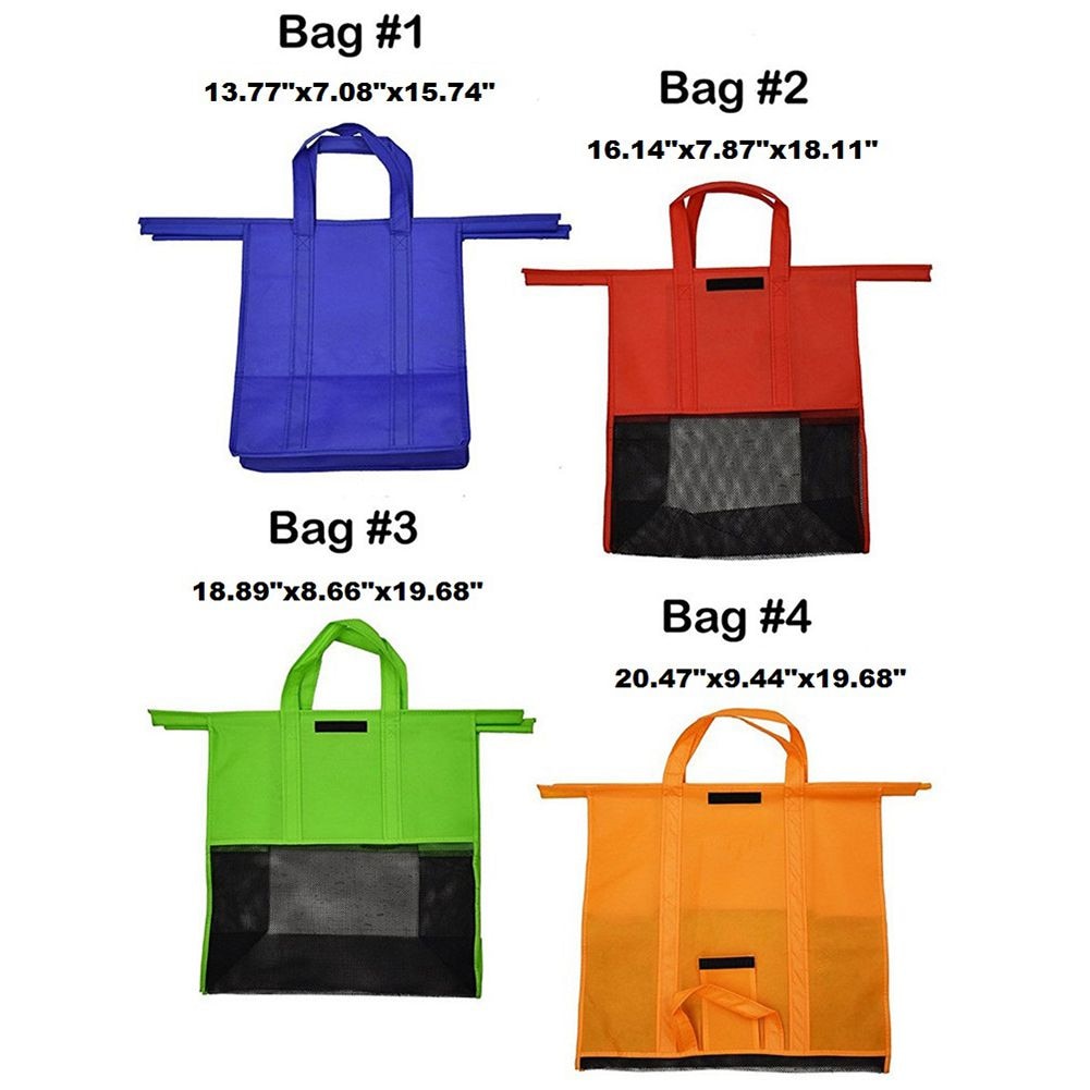4PCS/Set Shopping Cart Trolley Bags Foldable Reusable Grocery Shopping Bag Eco Supermarket Bag Easy to Use and Heavy Duty - ebowsos