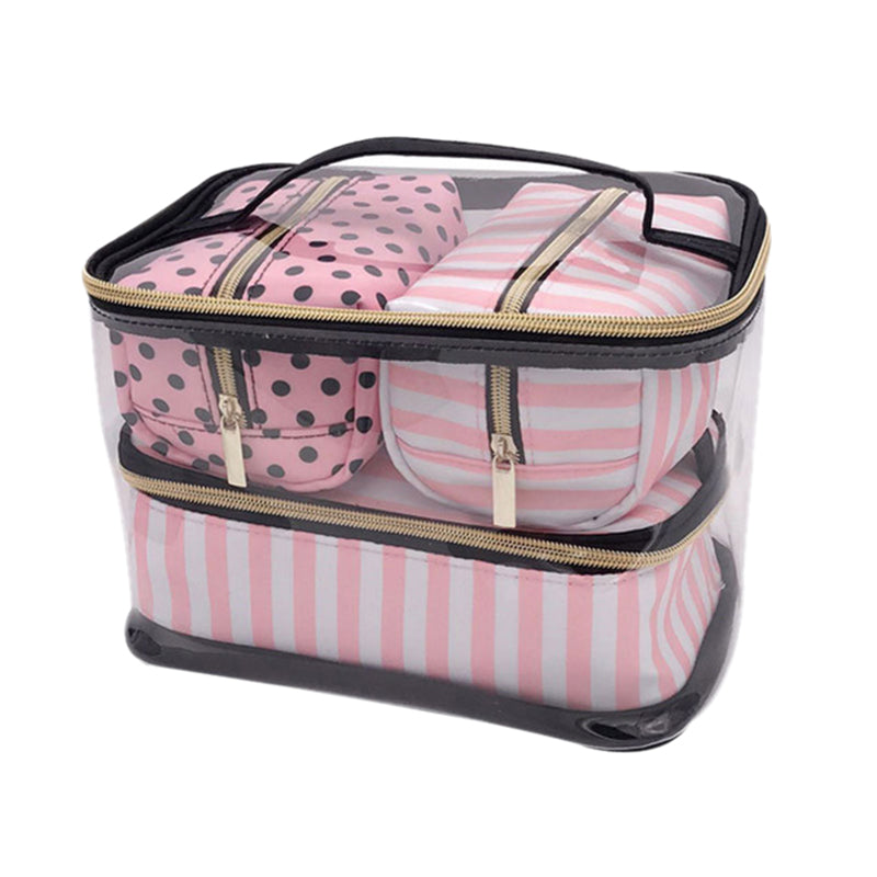4Pcs/Lot Pvc Transparent Cosmetic Bag Organizer Travel Toiletry Bag Set Pink Beauty Case Makeup Case Beautician Vanity Ne - ebowsos