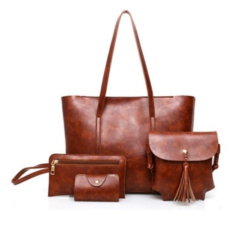 4Pcs/Set Composite Bags Women Shoulder Bag Luxury Pu Leather Casual Female Totes Large Capacity - ebowsos