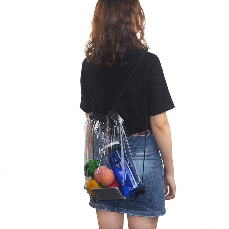 5 Pack Transparent Drawstring Bag Clear Cinch Bags Traveling Sport Bags (Black Edge) - ebowsos