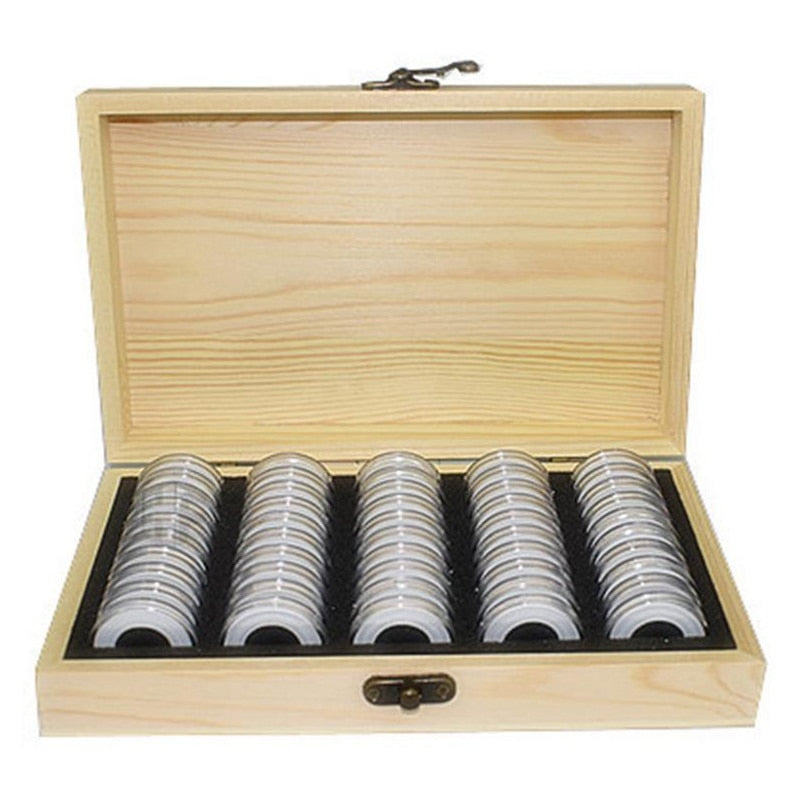 50 Coin Storage Boxes Round Coin Storage Wooden Box Commemorative Coin Collection Box - ebowsos