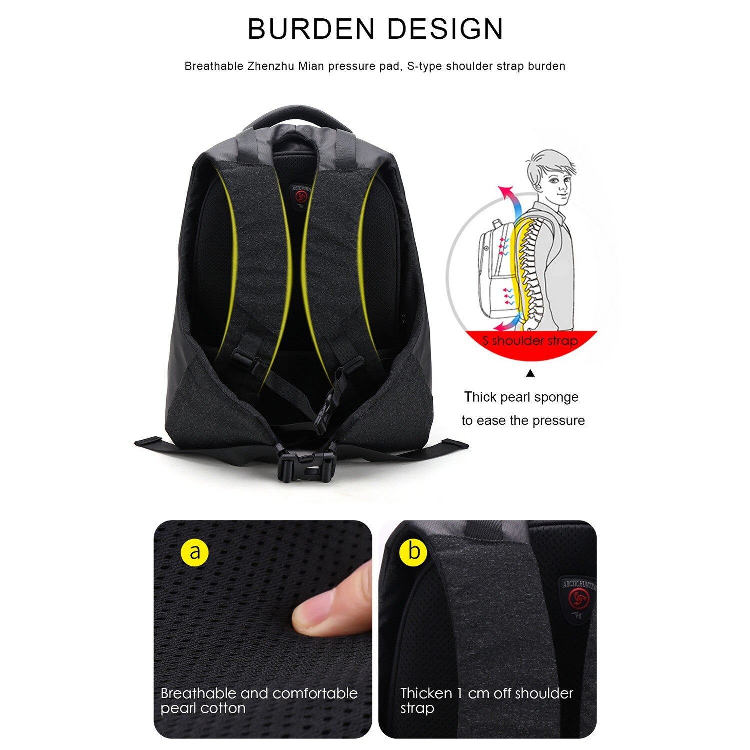 ARCTIC HUNTER Outdoor Multi-Function Travel Backpack Heating Backpack USB Charging Computer Bag Waterproof Men Bag - ebowsos