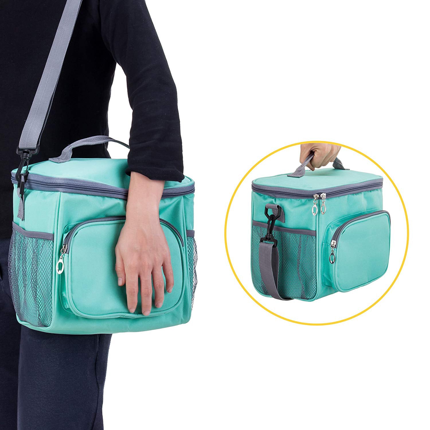 Adult Lunch Bag Insulated Lunch Box Cooler Tote Bag for Men & Women, Double Deck Heat-Resistant Coolers with Adjustable S - ebowsos