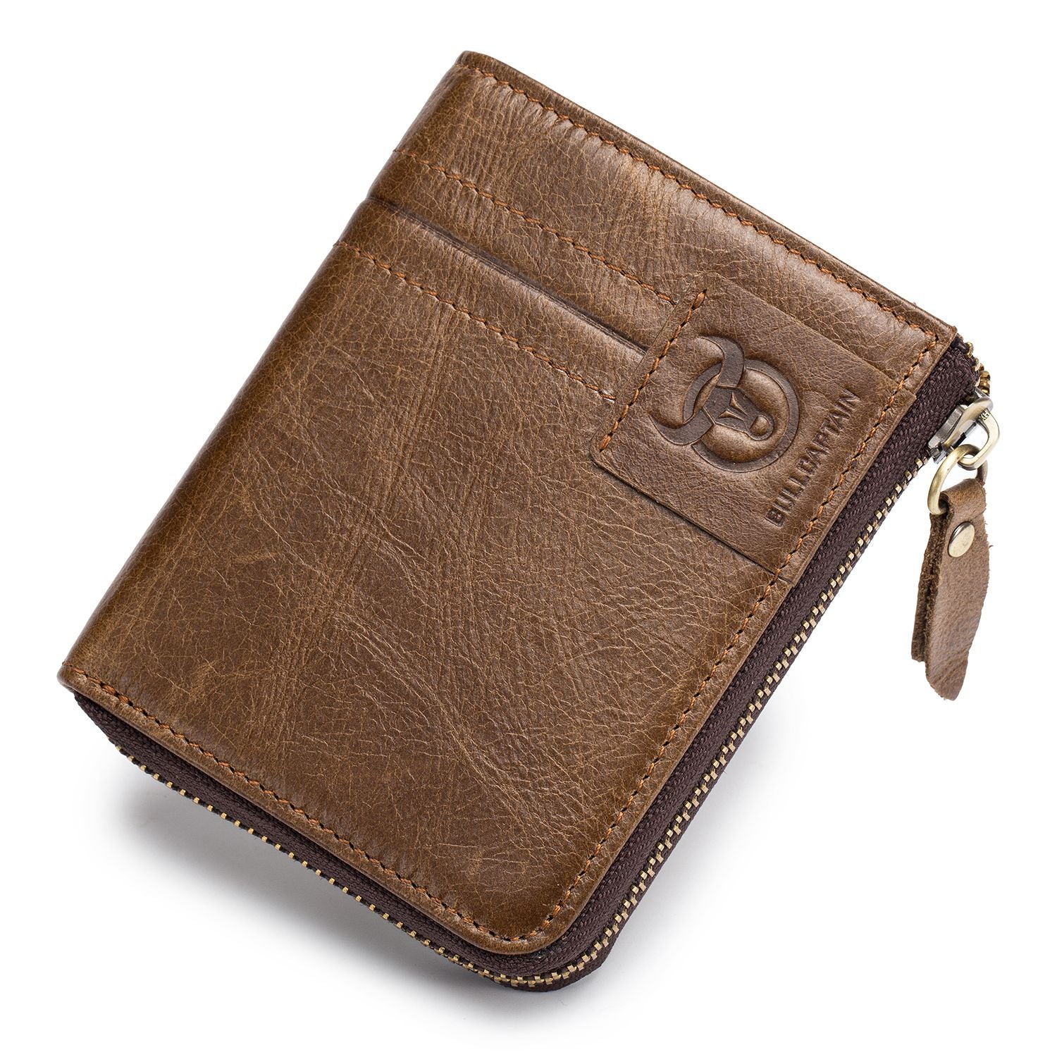 BULLCAPTAIN Cow Leather Men Wallet Fashion Coin Pocket Multifunction Men Purse High Quality Male Card ID Holder(Brown) - ebowsos