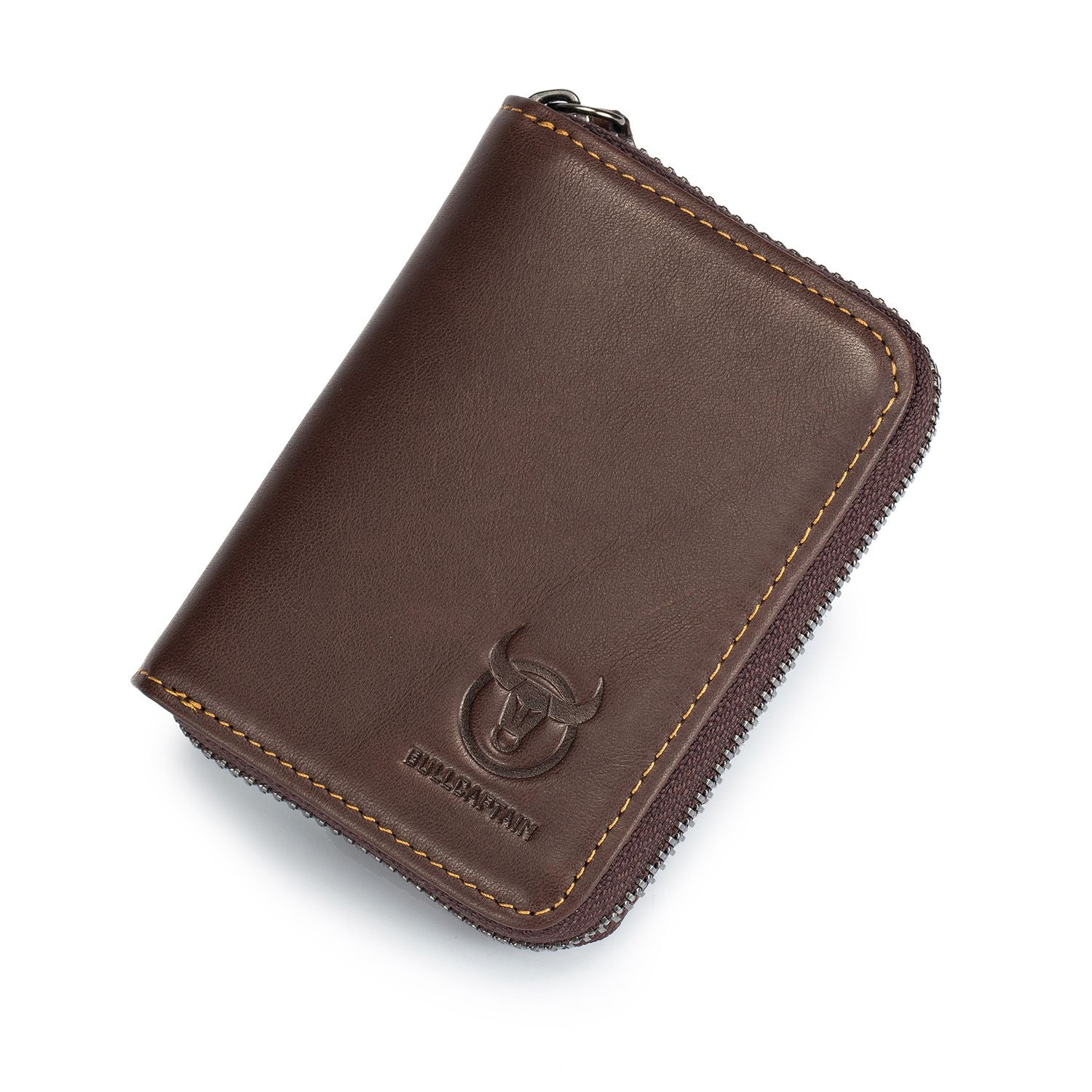 BULLCAPTAIN Genuine Leather Men Wallet Card Pack Zipper Card Case Holder Credit Card Bag Short Coin Purse - ebowsos