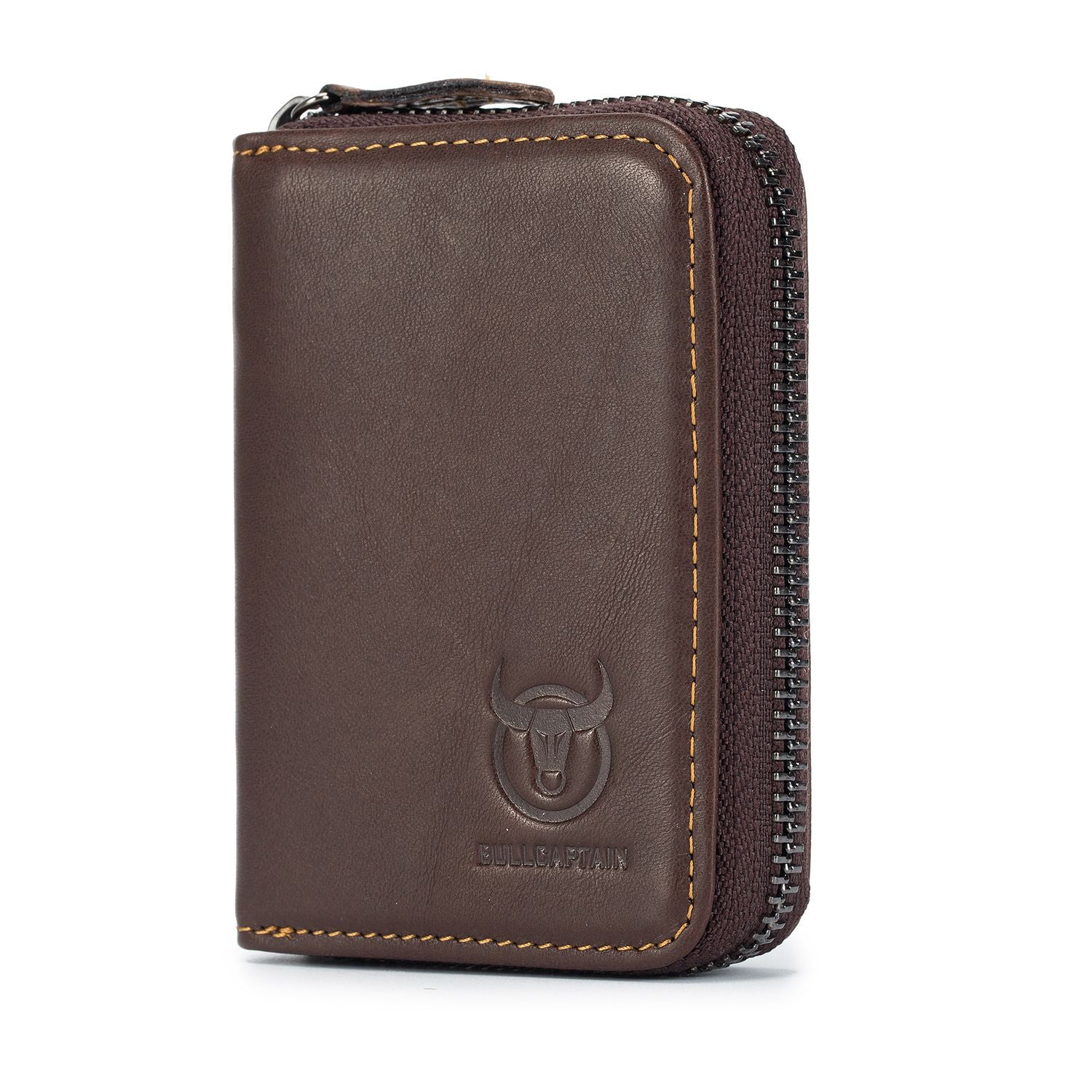 BULLCAPTAIN Genuine Leather Men Wallet Card Pack Zipper Card Case Holder Credit Card Bag Short Coin Purse - ebowsos