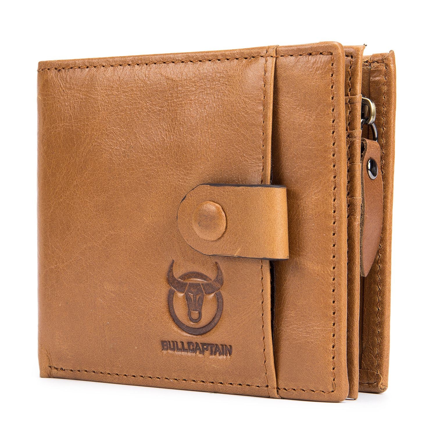 BULLCAPTAIN Genuine Leather Men Wallets Credit Business Card Holders Zipper Cowhide Leather Wallet Purse - ebowsos