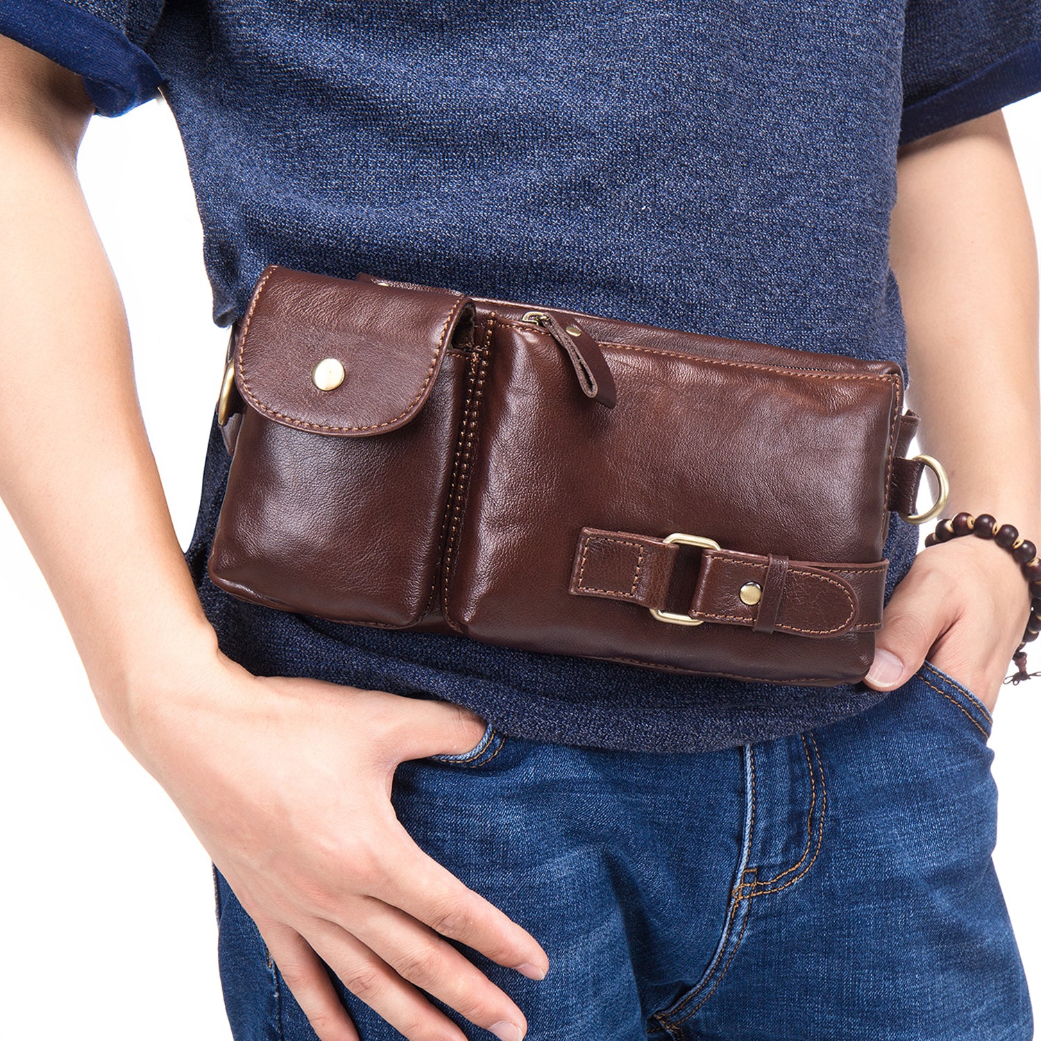 BULLCAPTAIN Genuine Leather Waist Packs Fanny Pack Belt Bag Phone leather Pouch Bags Travel Waist Pack Male Functional Wa - ebowsos
