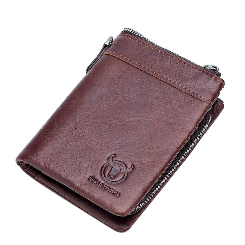 BULLCAPTAIN Genuine Leather Wallet Men Coin Purse Card Holder Men Wallet Zipper Design Male Ballet Clamp For Money Bag - ebowsos