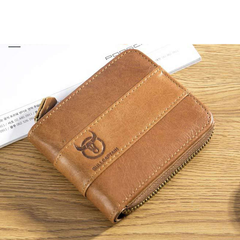 BULLCAPTAIN Men Genuine Leather Wallet Men Wallet Cowhide Coin Purse Slim Designer Brand Wallet(Yellow Brown) - ebowsos
