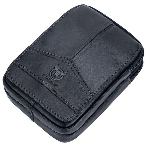 BULLCAPTAIN Men Waist Packs Genuine Leather Vintage Travel Cell Phone Bag Waist Bag Small Fanny Pack Belt Bag Black - ebowsos