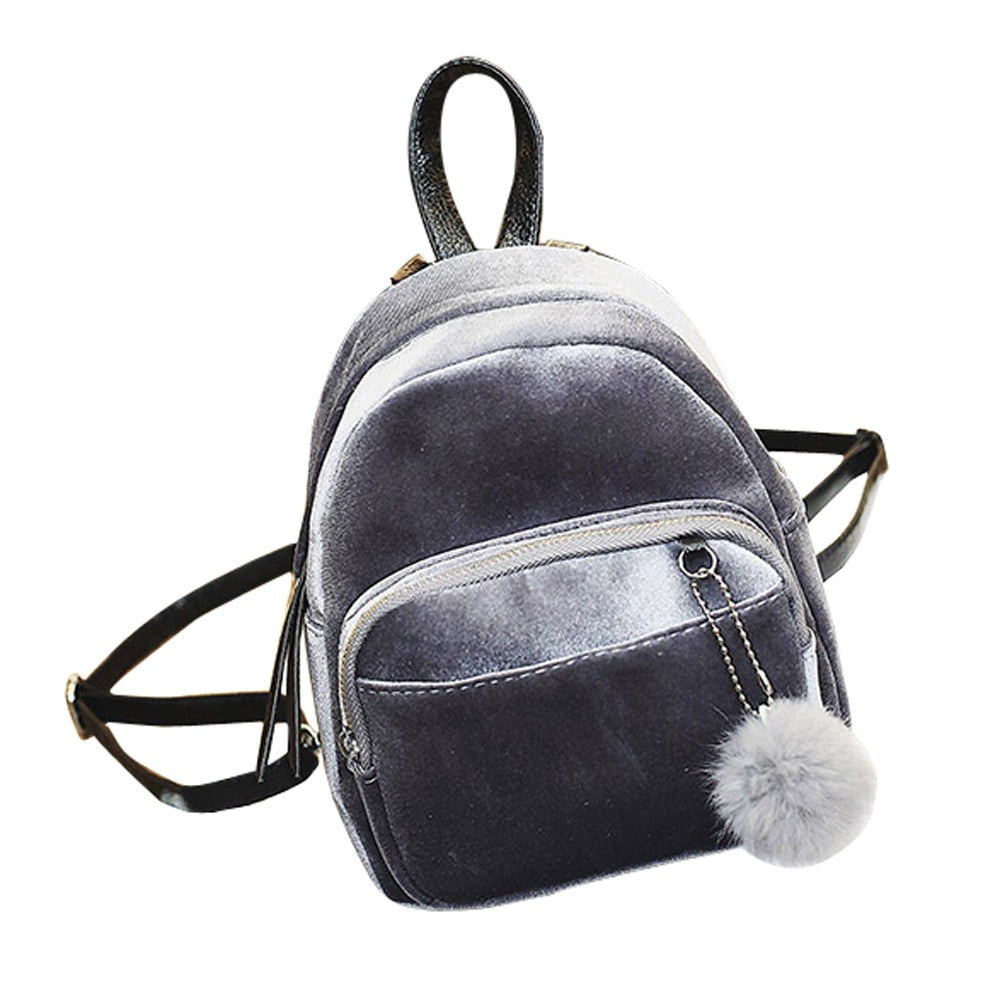 Backpack Women Fashion Small Mini Backpack Solid Women Girls Travel School Bag For Women Rucksack With Mini Fur Ball - ebowsos