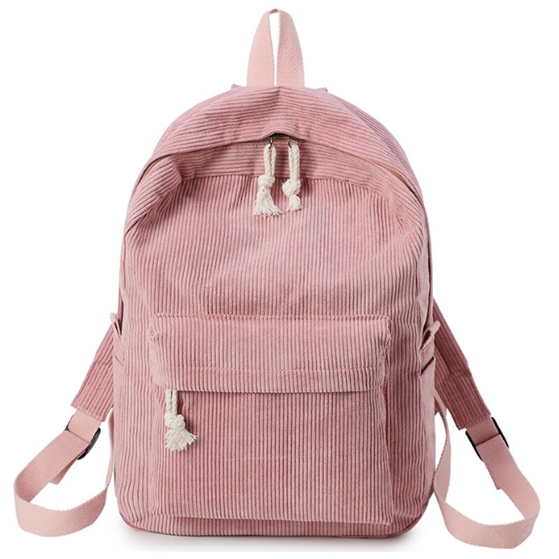 Backpacks Women Corduroy backpack Softback Solid Bag Fashion Soft Handle rucksack School Bag for girls - ebowsos