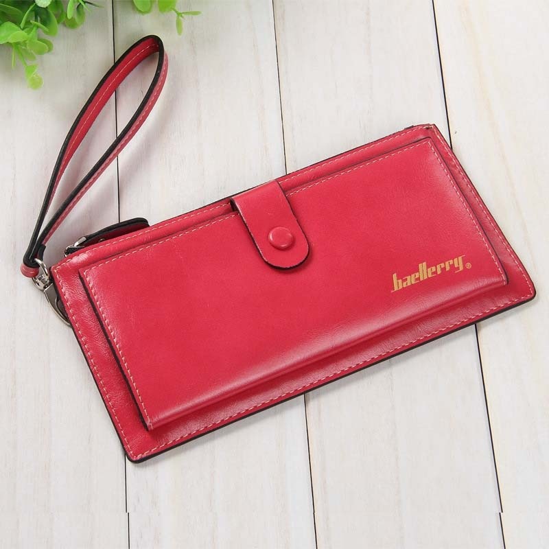 Baellerry Female Leather Hand Bag Fashion Wallets Women Coin Purses Wristlet Bags With Strap, Red - ebowsos