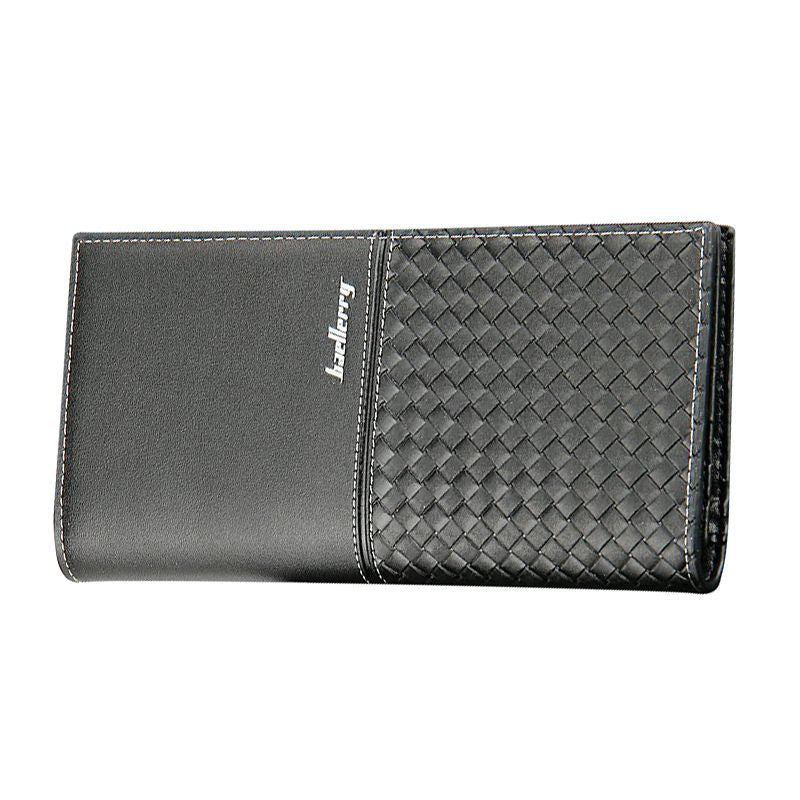 Baellerry Purse Fashion Men's Wallet Male Black Clutch PU Leather Wallets Business Style Long Design half Weaving Pattern - ebowsos