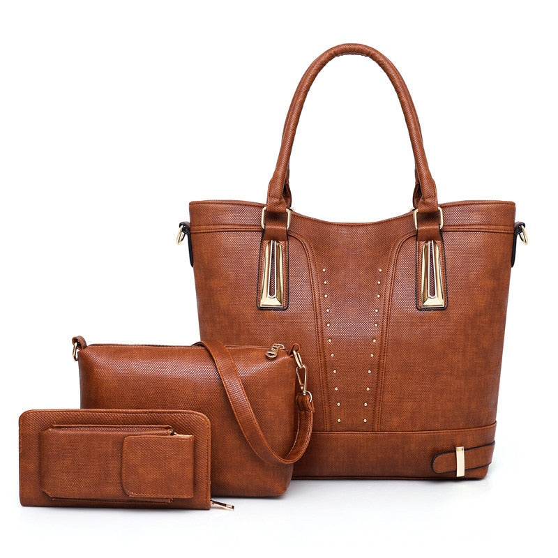 Bags Handbags Women Famous Fashion 3 Sets Simple Multifunction Fashion Solid Handbags Women Bags Designer - ebowsos