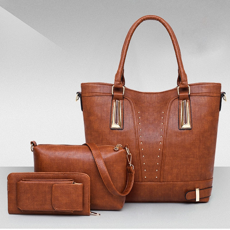 Bags Handbags Women Famous Fashion 3 Sets Simple Multifunction Fashion Solid Handbags Women Bags Designer - ebowsos