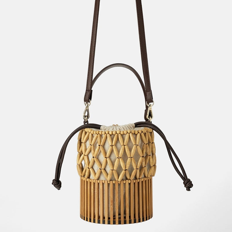 Bamboo Beaded Bag Bohemian Large Capacity Messenger Bag Women Girls Summer Ins Fashion Beach Totes Handbag - ebowsos