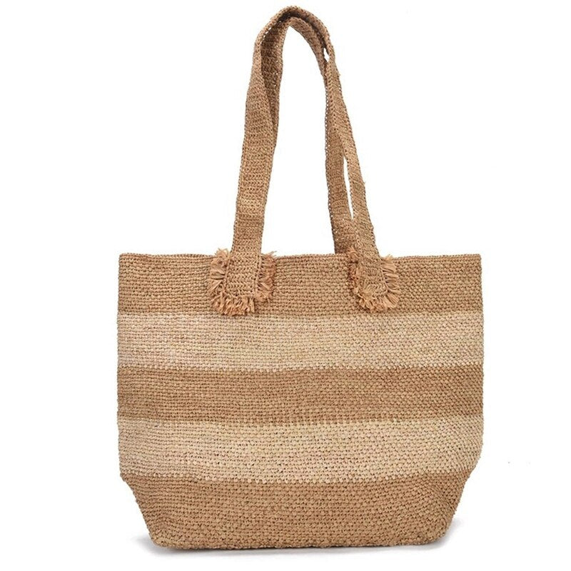 Beach Bag Vintage Handmade Woven Shoulder Bag Raffia Rattan Bags Bohemian Summer Vacation Casual Bags - ebowsos