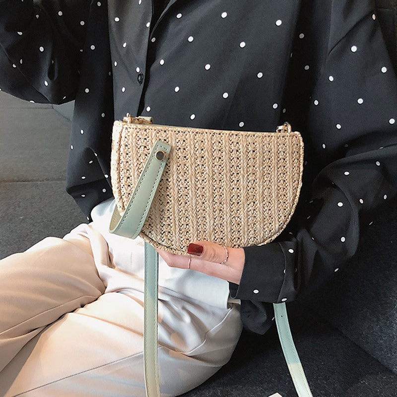 Beach Crossbody Bag Lady Fringe Crochet Straw Handbag Handmade Japanese Clutch Knitting Woven Bohemian Summer - ebowsos