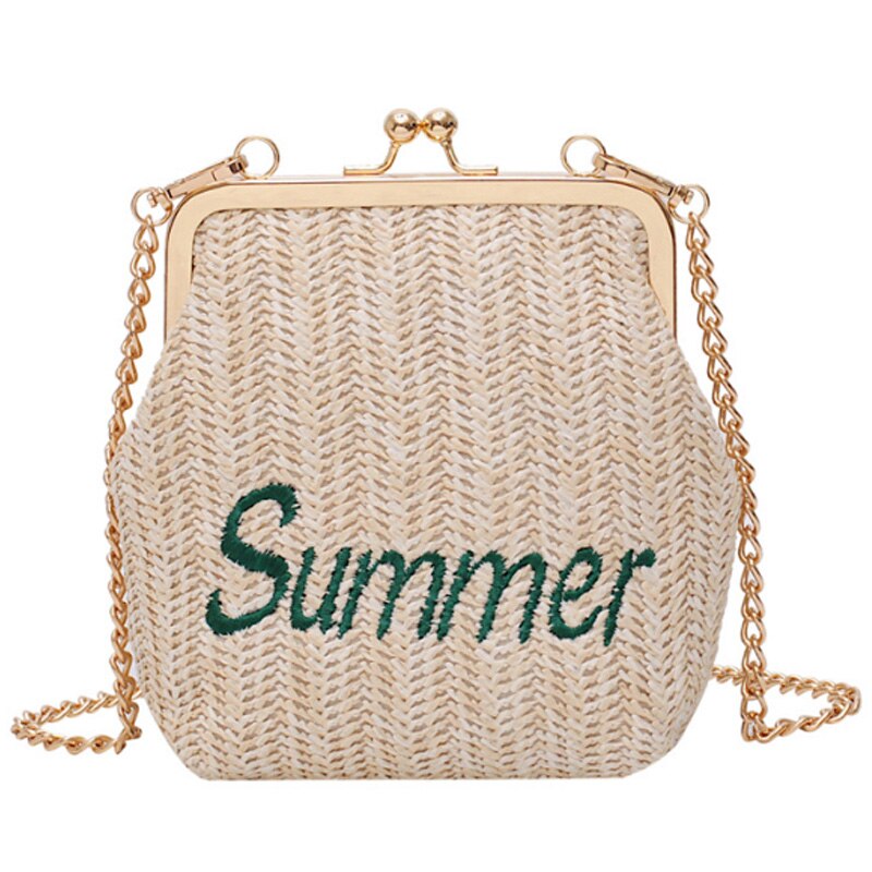 Beach Straw Shell Clutch Bag Female Summer Bag Woven Embroidery Chain Small Handbag Knit Shoulder Messenger Bag - ebowsos
