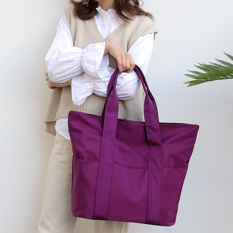 Big Capacity Women Handbag Female Nylon Cloth Shopping Bags Large Book Pure Color Simple Handbags - ebowsos
