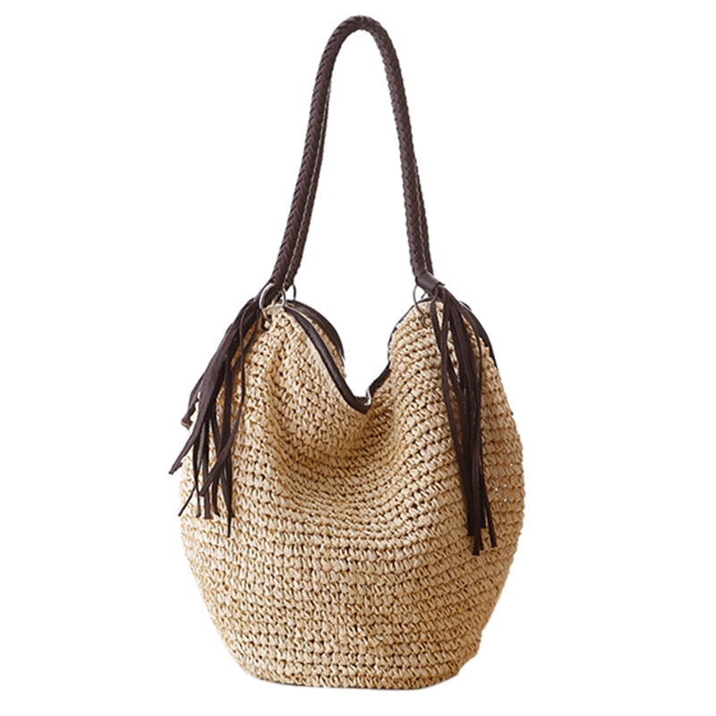 Big Straw Beach Bags Women Handbags Summer Fashion Female Casual Women'S Bags Shoulder Bag Tassel - ebowsos
