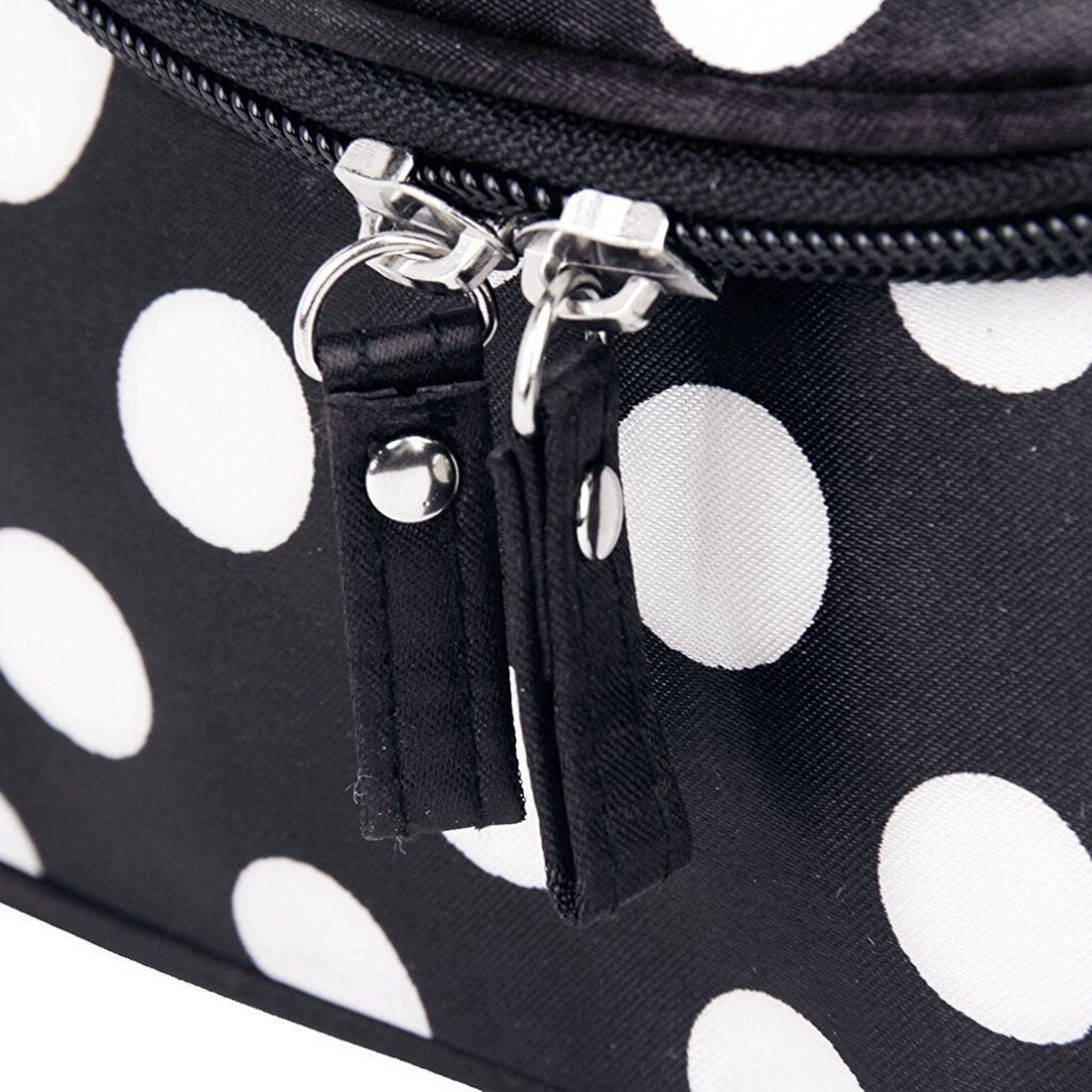 Black Zipper Cosmetic Bag Toiletry Bag Make-up Bag Hand Case Bag with Dot Patterns - ebowsos