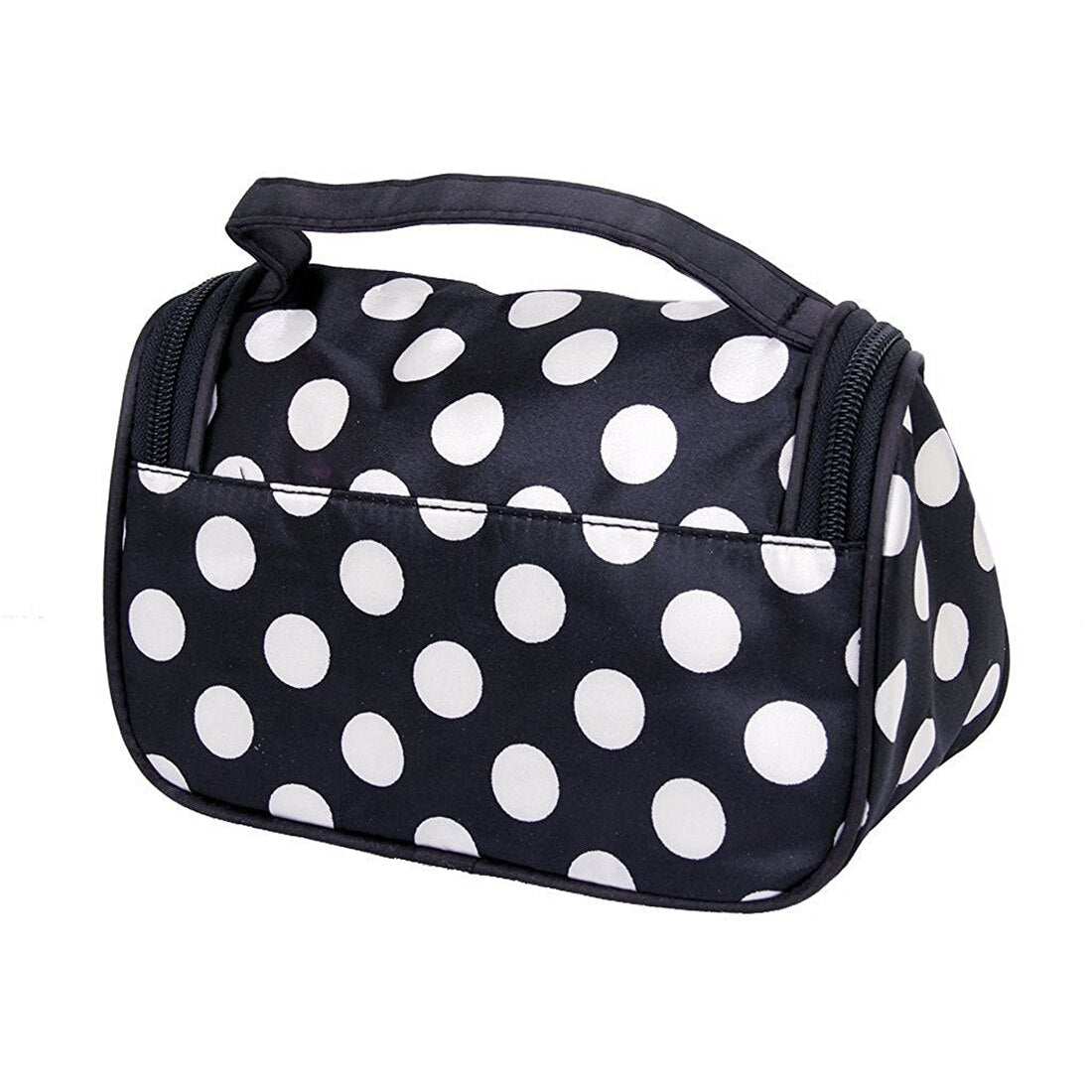 Black Zipper Cosmetic Bag Toiletry Bag Make-up Bag Hand Case Bag with Dot Patterns - ebowsos