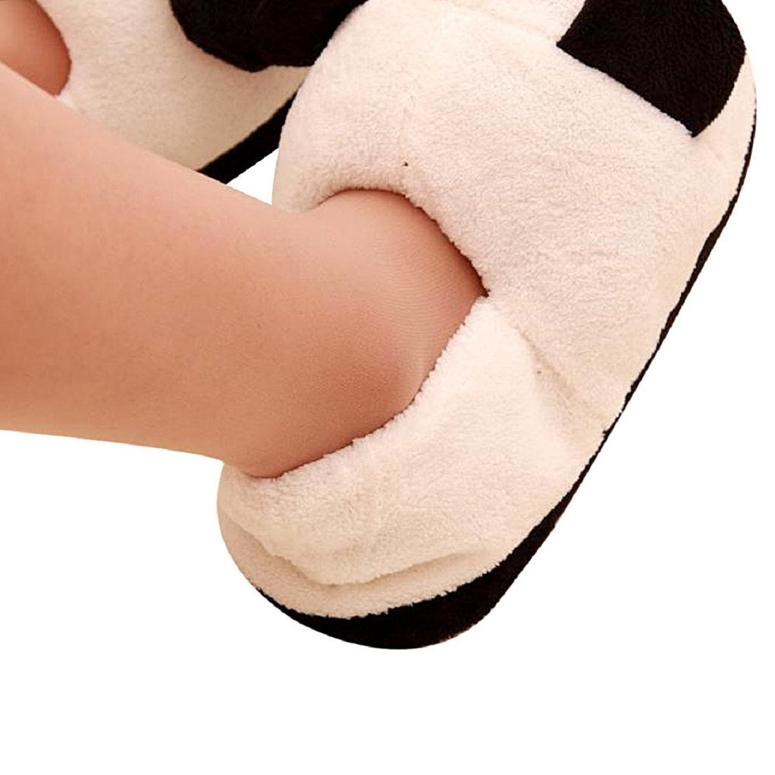 Black and white panda eyes crying face cotton slippers Men's Panda Plush Winter Non-slip Warm House Indoor Slippers - ebowsos