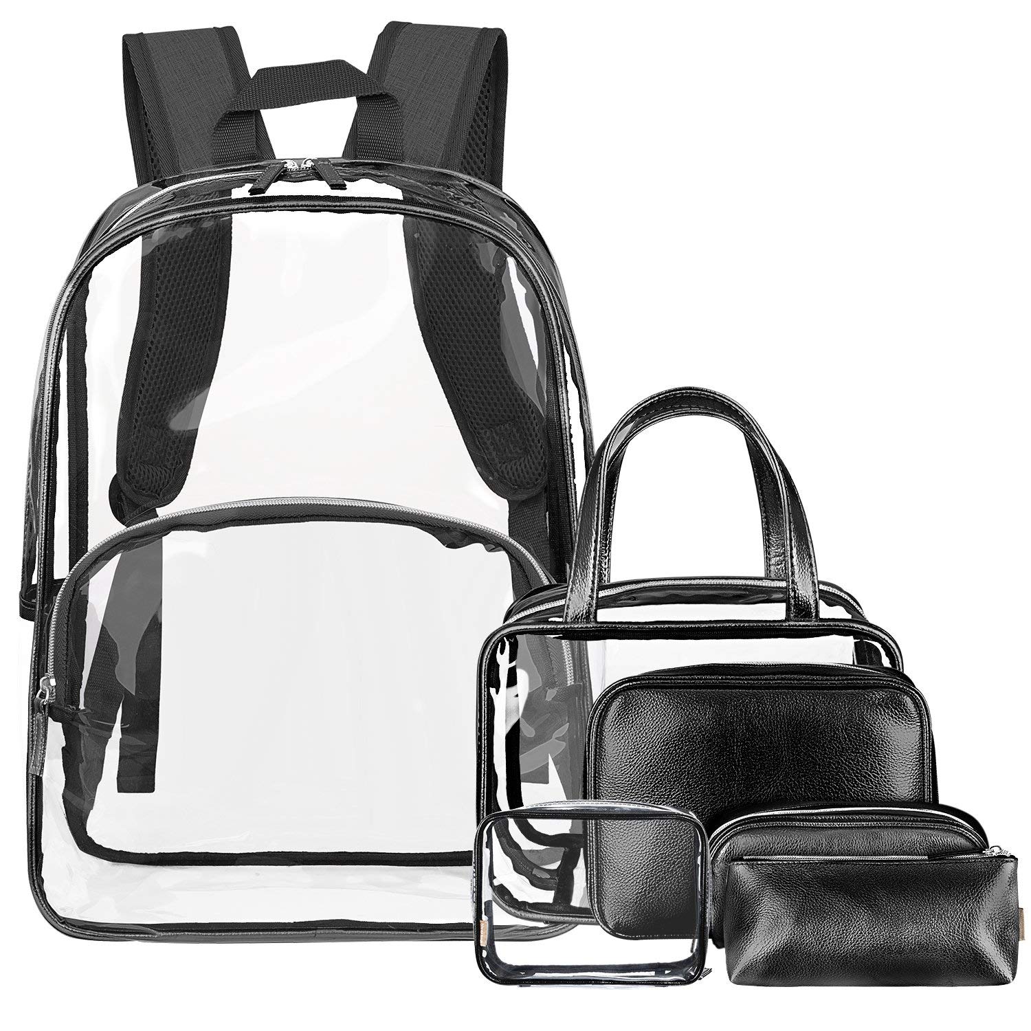 Black + transparent Backpack Makeup Bags for Women and Men Transparent PVC College Bookbag for Student Cute School Bag fo - ebowsos