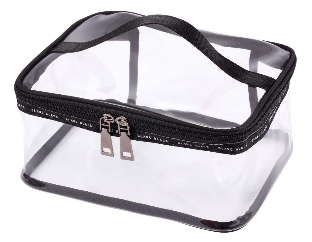 Black + transparent Travel Cosmetic Bag Makeup Train Case Organizer with Top Handle - ebowsos