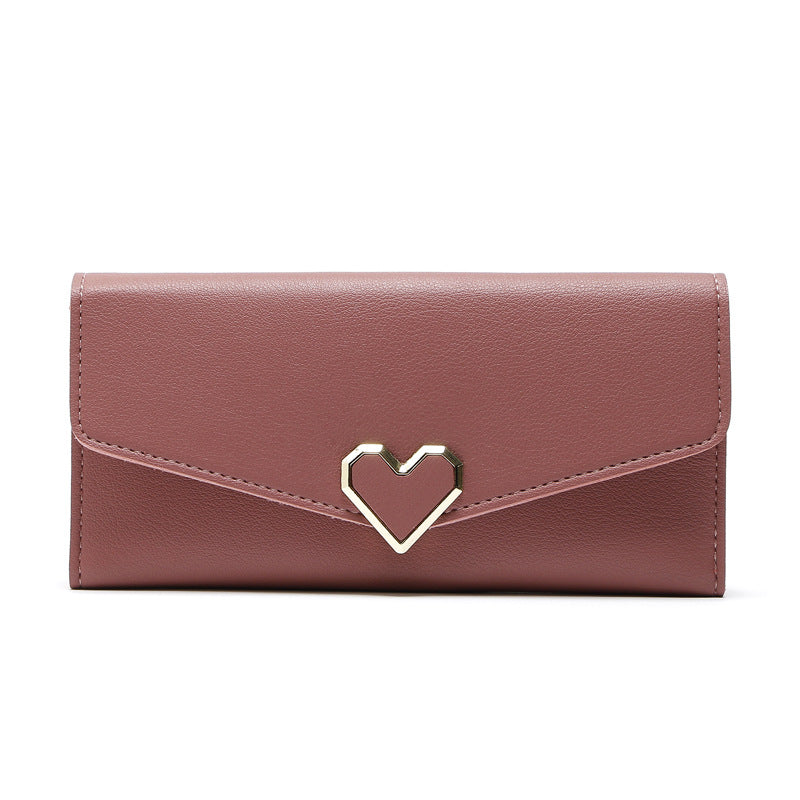 Black woman PU leather long paragraph multi-functional simple and lovely large-capacity heart-shaped leather wallet walle - ebowsos