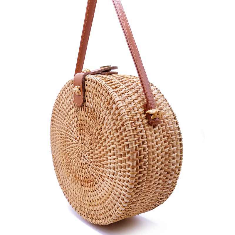 Bohemian Bali Rattan Bags For Women Small Circle Beach Handbags Summer Vintage Straw Bag Handmade Messenger Bag(18x8Cm) - ebowsos