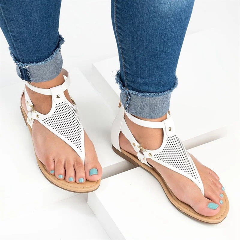 Bohemian Round Head Flat Sandals Summer Clip-Toe Pu Women Sandals Casual Women Shoes - ebowsos