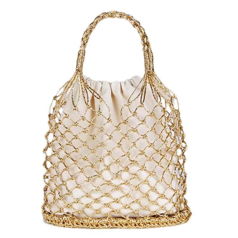 Bright Paper Ropes Hollow Woven Bag Straw Bag Female Reticulate Handbag Netted Beach Bag - ebowsos