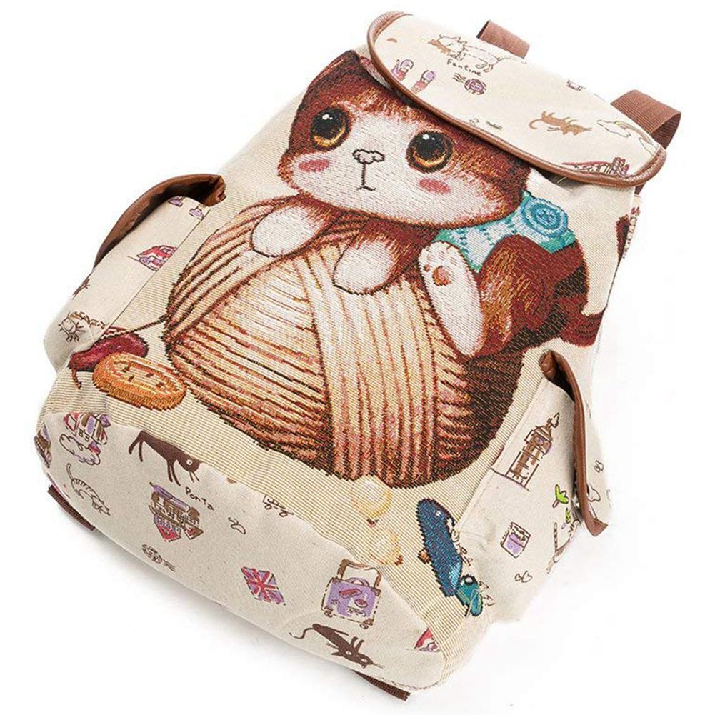 Canvas Backpack for Women Cartoon Cat Pattern Shoulder Bag backpack Vintage Casual Travel Backpack - ebowsos