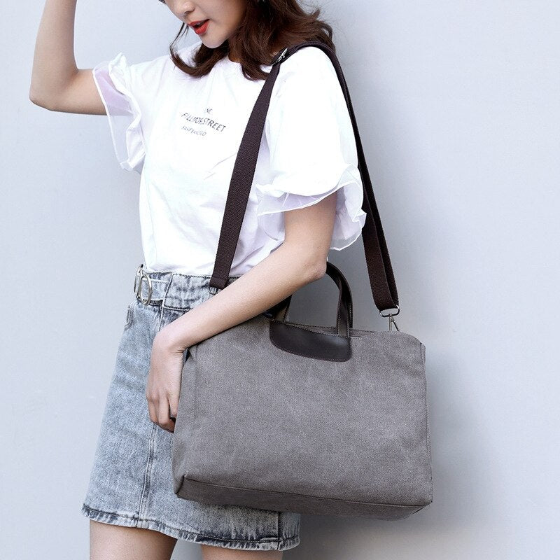 Canvas Bag Women Handbag Solid Zipper Design Casual Shoulder Bags For Female Crossbody Bag Messenger Bags - ebowsos