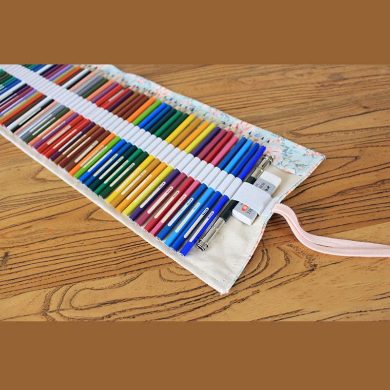 Canvas Pencil Wrap, Pencils Roll Pouch Case Hold For 48 Colored Pencils Pencils are not included-Countryside,48 Holes - ebowsos